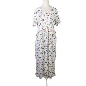 Vintage 90s Carolyn Taylor white and blue floral print midi dress S
